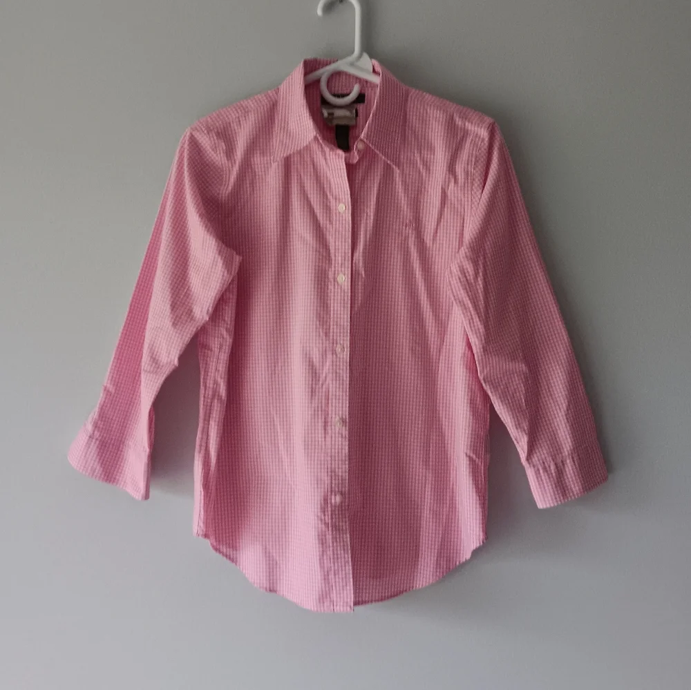Lauren Ralph Lauren Cotton Gingham Plaid Button Down Shirt Pink White Small - Picture 12 of 12